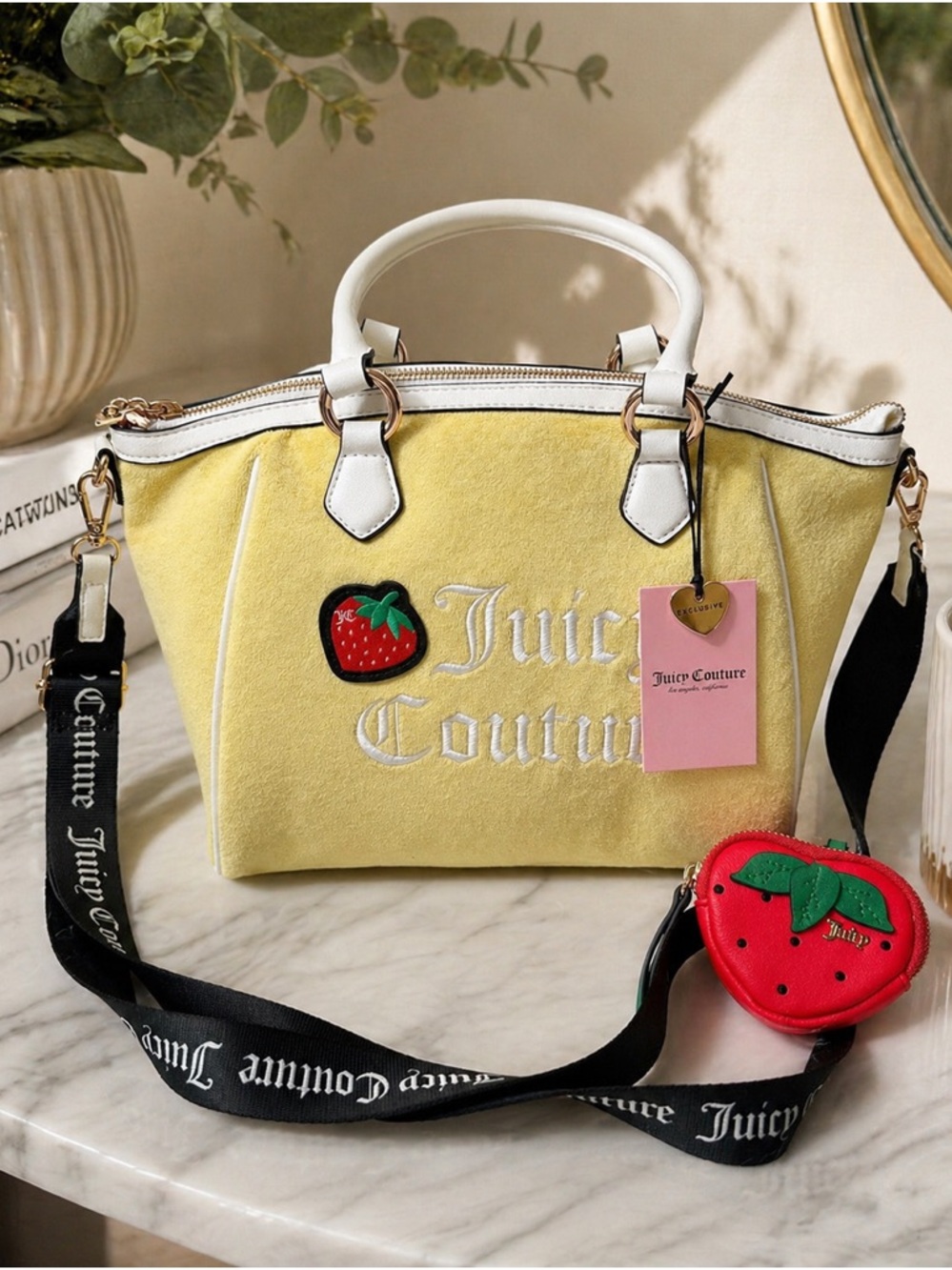 Juicy Couture Strawberry Velour Bag NWT Crossbody Tote Y2K